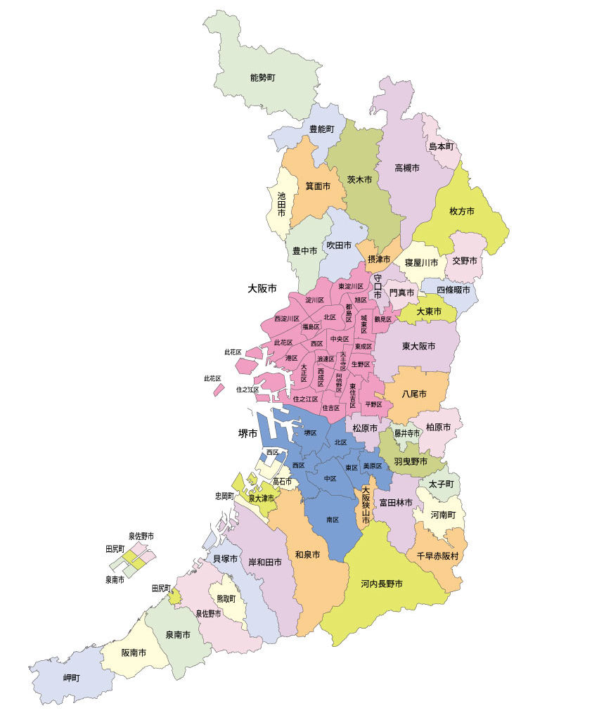 大阪府の地図で見る、みなみお対象エリア